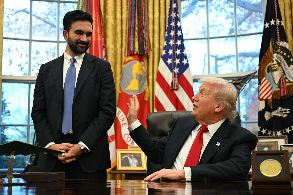US President Donald Trump (R) meets with New York Mayor-elect Zohran Mamdani in the Oval Office