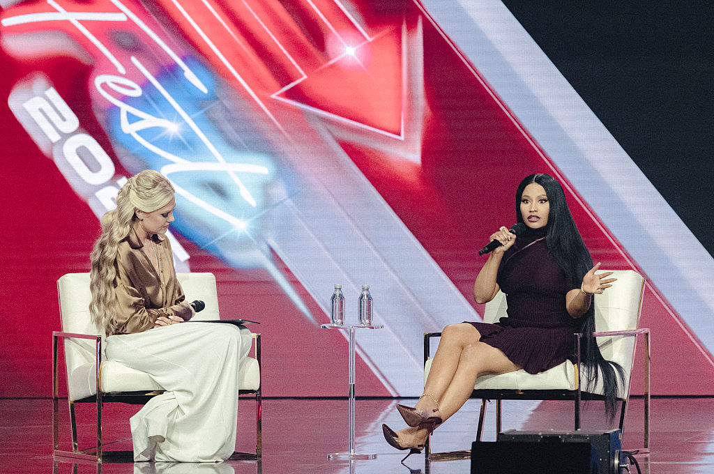 Nicki Minaj speaks with Erika Kirk at Turning Point USA's AmericaFest US-POLITICS-TURNING POINT-KIRK