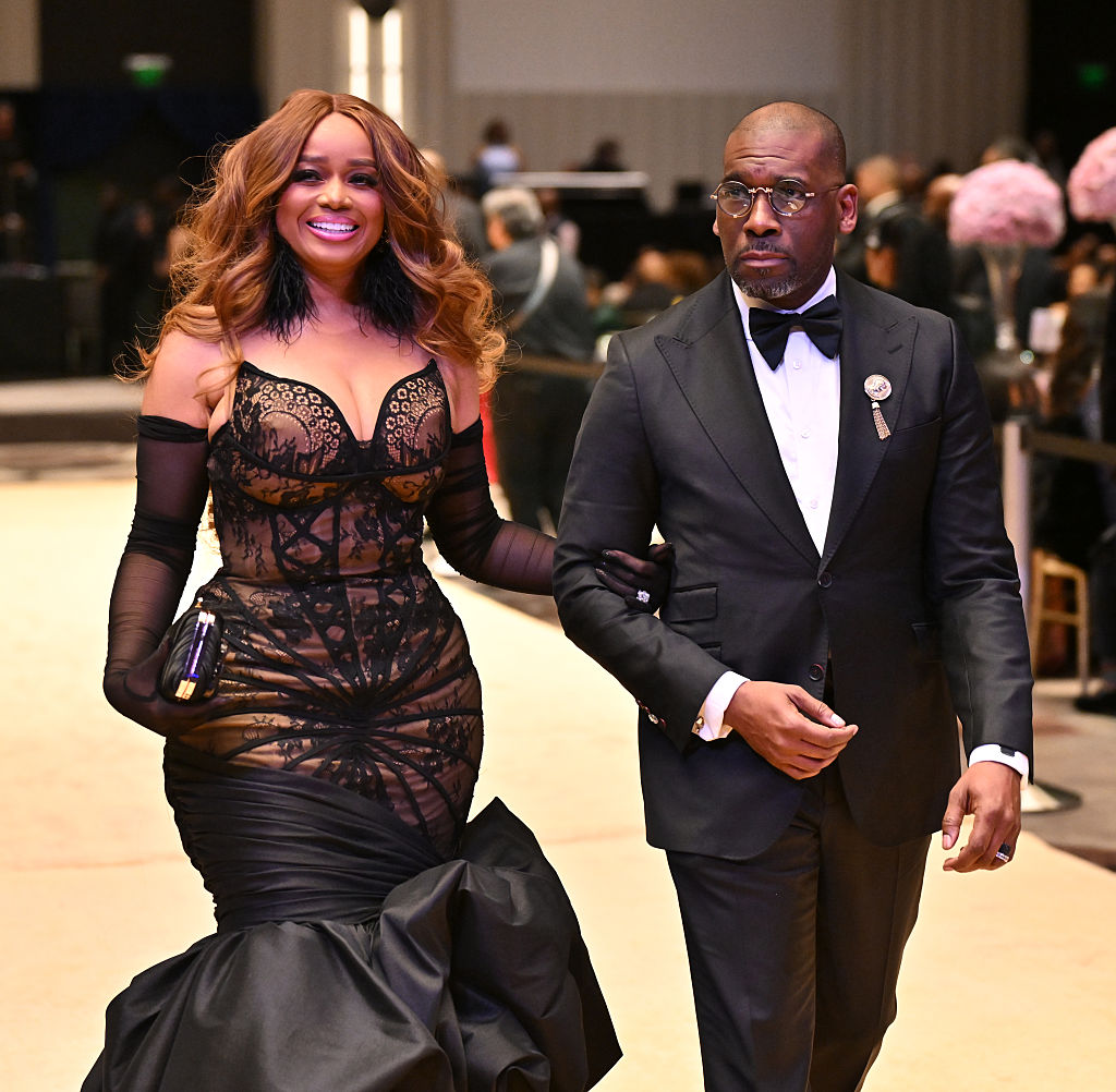 Karri Turner Bryant and Jamal Bryant attend 2025 UNCF Atlanta Mayor's Masked Ball