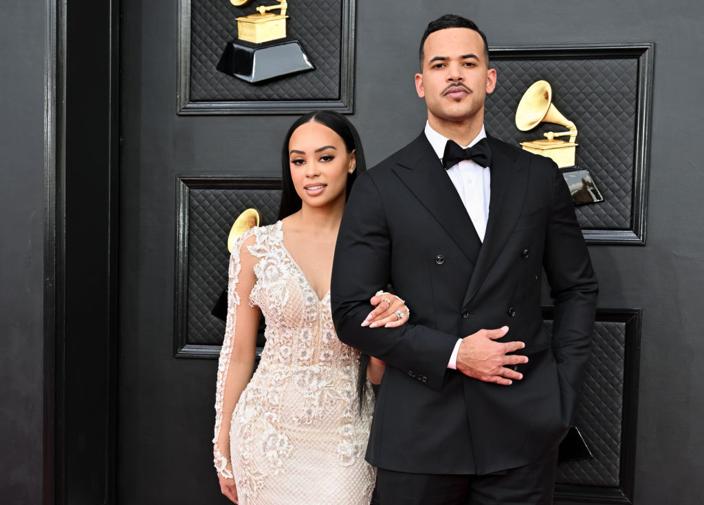 Kristy Sarah and Desmond Scott attend The 64th Annual Grammy Awards - Arrivals
