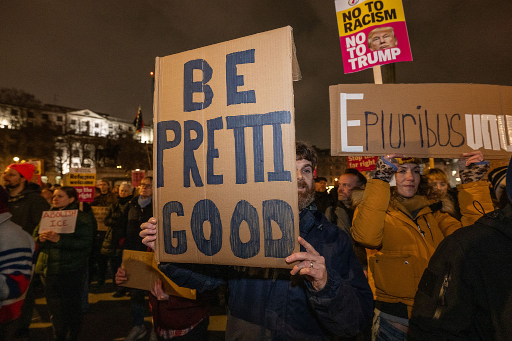 Demonstrators In London Protest Killings By ICE Federal Agents In Minneapolis