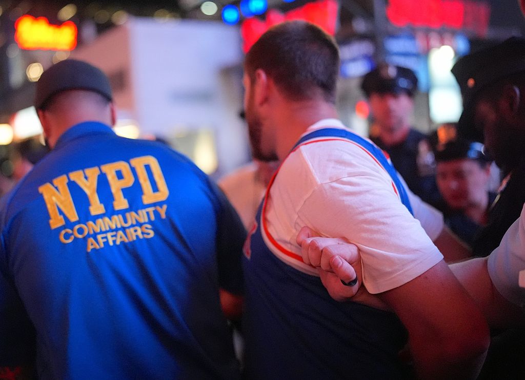 Knicks fans in New York City celebrate after their team's NBA Finals Game 2 win