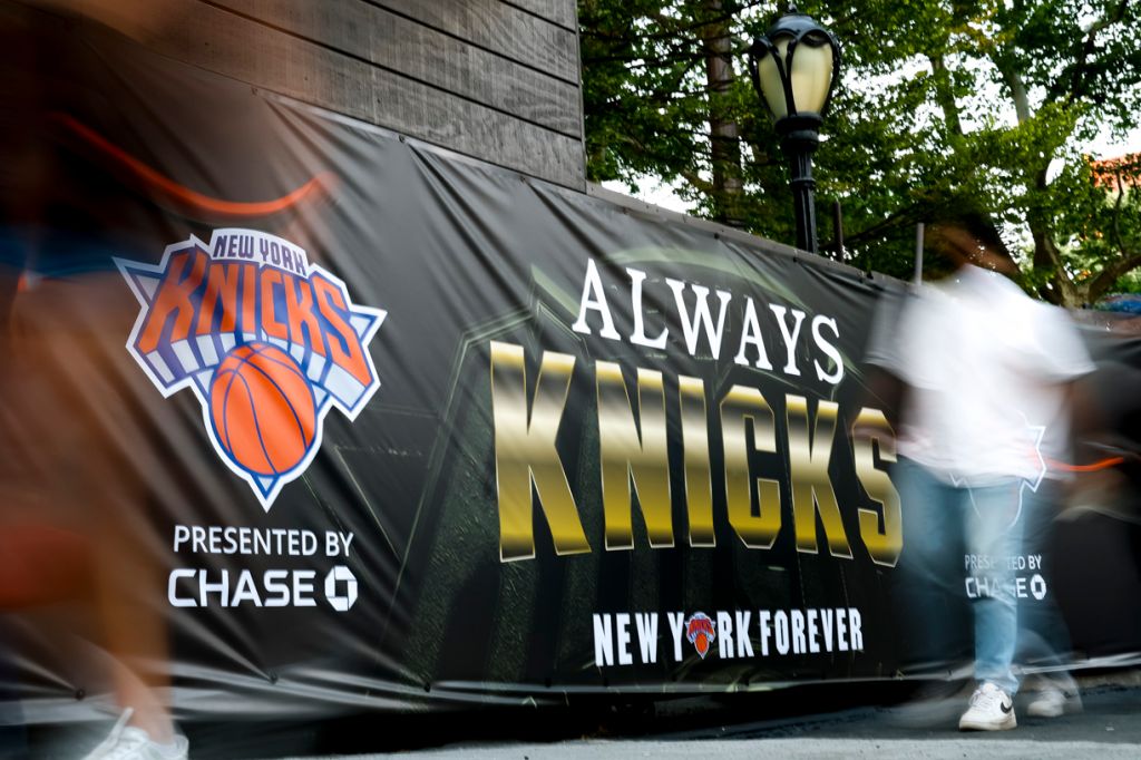 New York Knicks Fans Gather To Watch Game Three Of The NBA Finals Against San Antonio Spurs