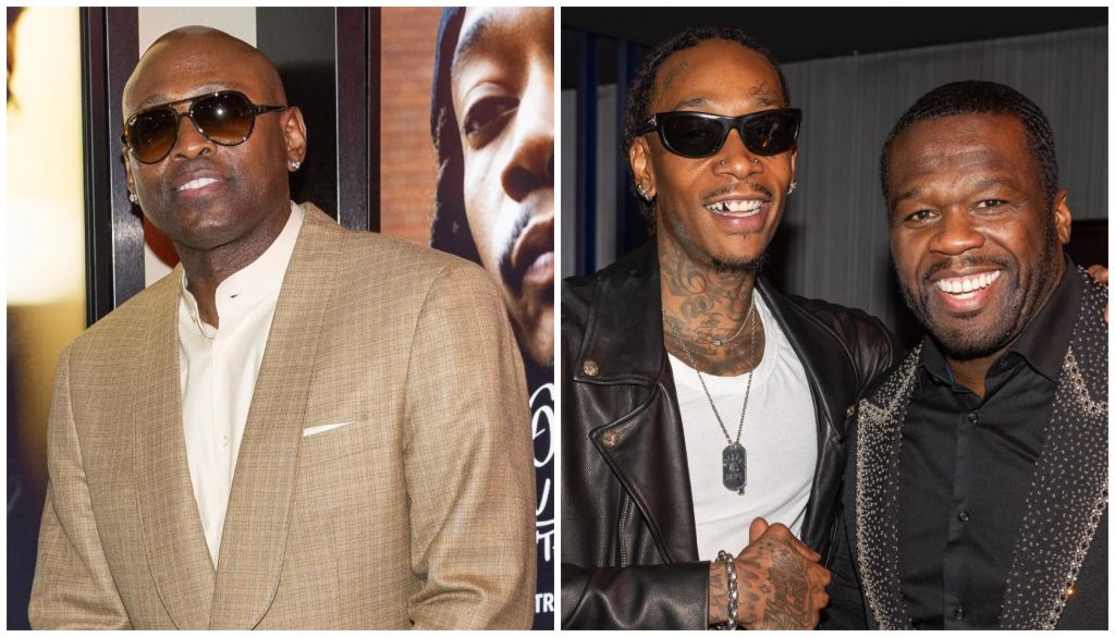 Two well-known African American entertainers wearing sunglasses and formal attire, posing together and smiling.