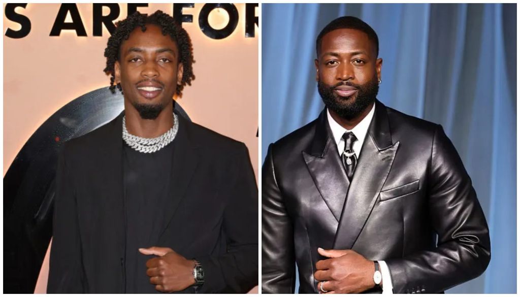 Two images of Black men in formal attire. The man on the left has dreadlocks and a diamond necklace, while the man on the right wears a black suit and tie.