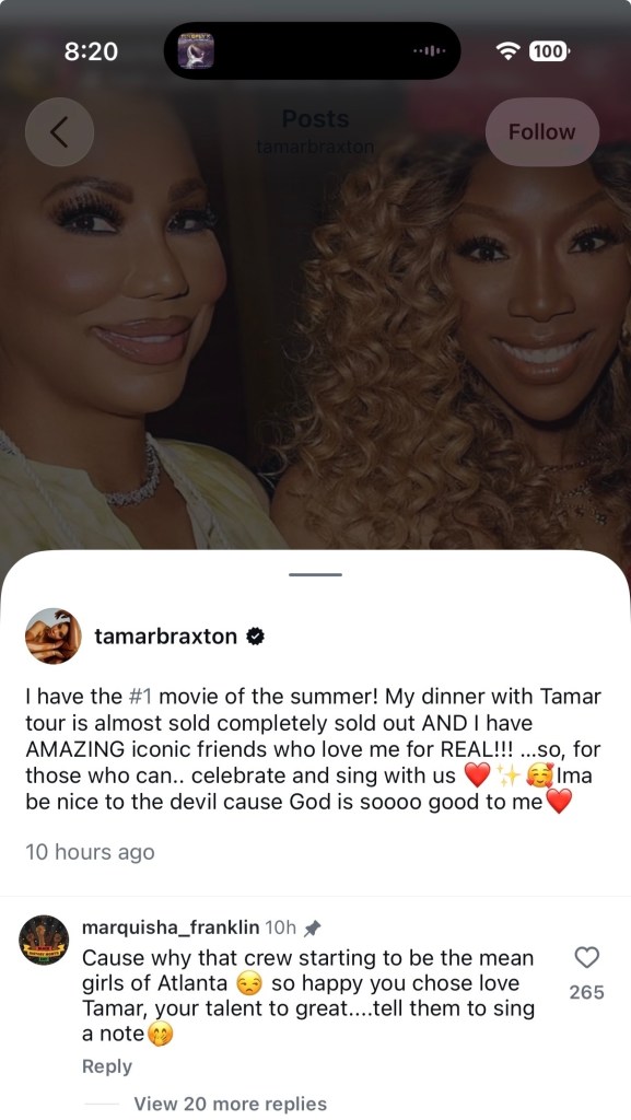 Two smiling women with curly hair and makeup, one wearing a yellow top and the other a white top, with text overlay about a movie and tour.