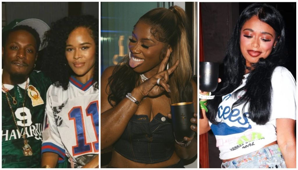 A collage of 3 images showing 3 Black women: one wearing a sports jersey, one smiling and posing, and one with long dark hair.