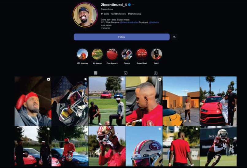 A collage of images featuring a person wearing a red jersey and helmet, various sports equipment, and cars.